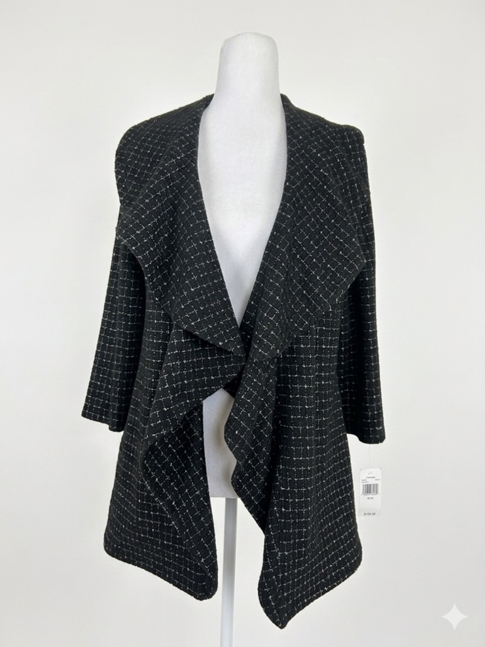NWT Calvin Klein Women's Ruffle Trim Draped Open Front Jacket Jet Ash Size 4